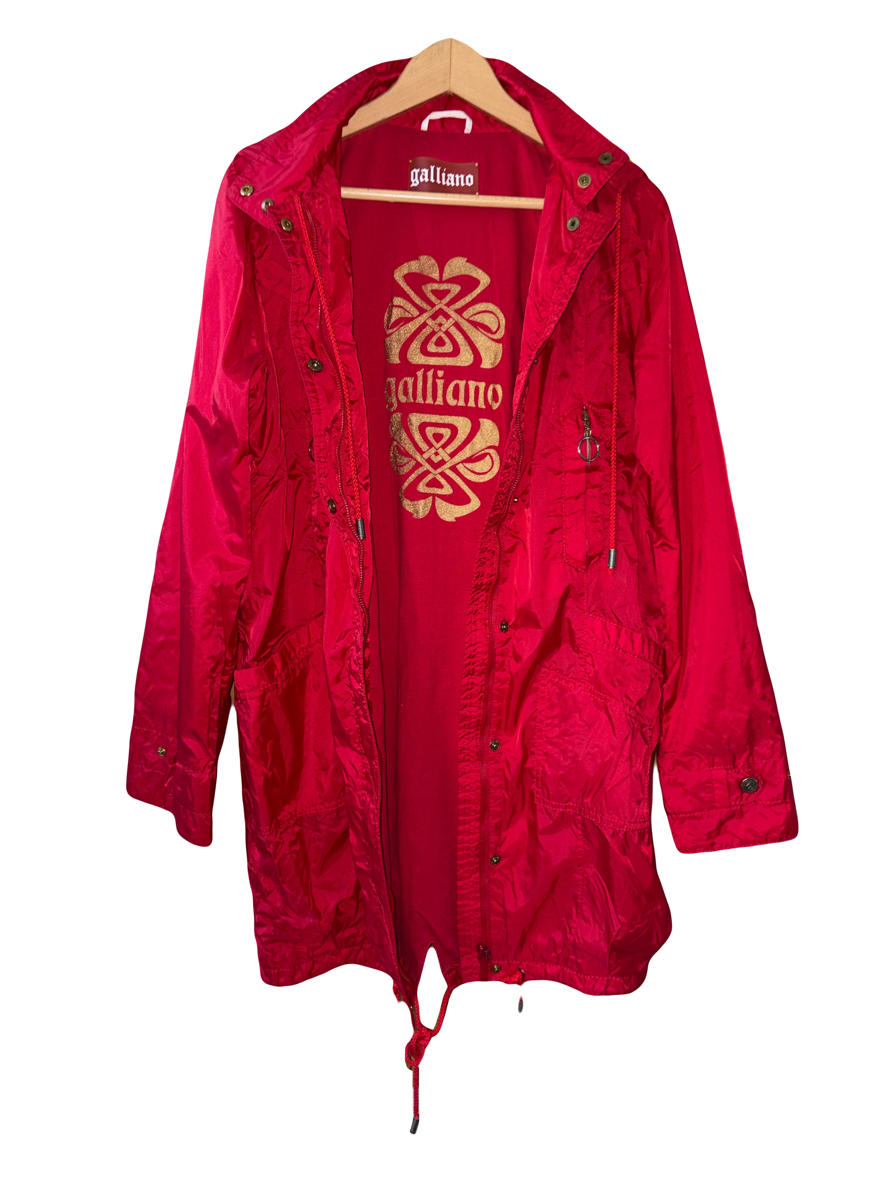 John Galliano 2000s Red Parka Hooded Jacket 42IT  Raincoat