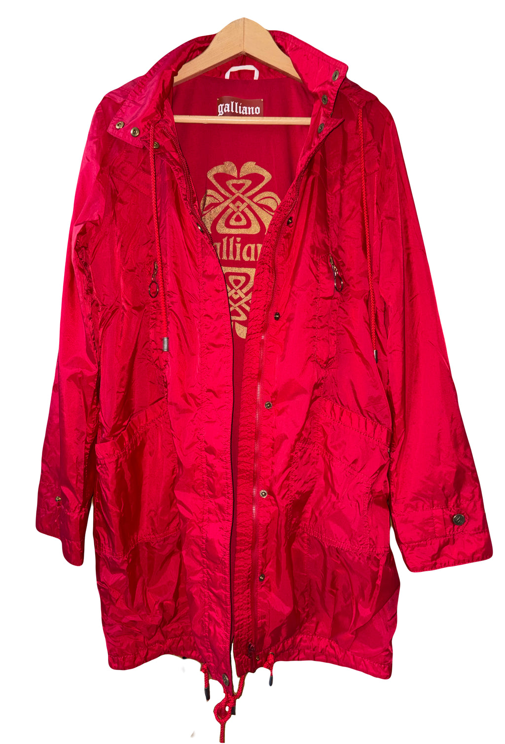 John Galliano 2000s Red Parka Hooded Jacket 42IT  Raincoat