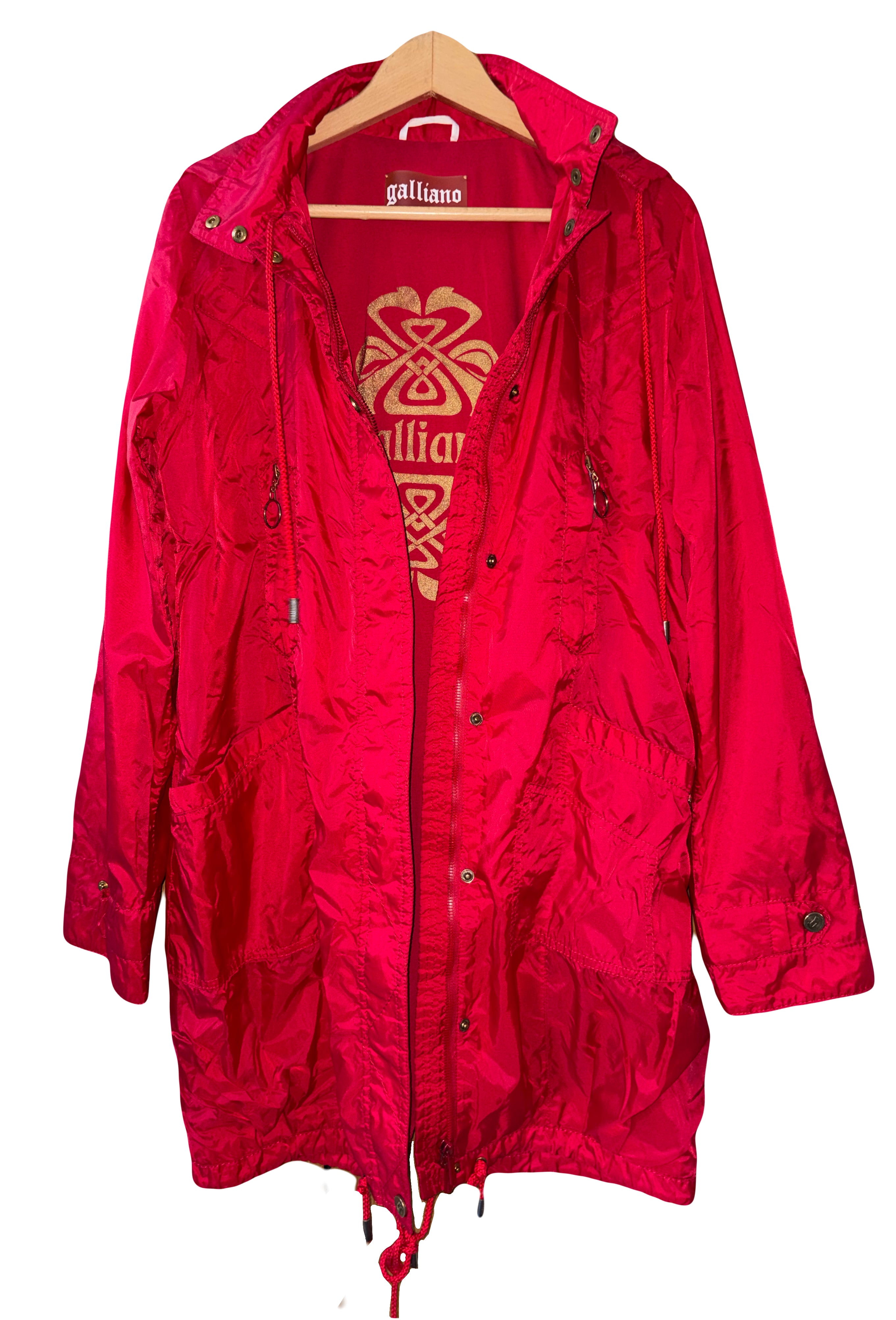 John Galliano 2000s Red Parka Hooded Jacket 42IT  Raincoat