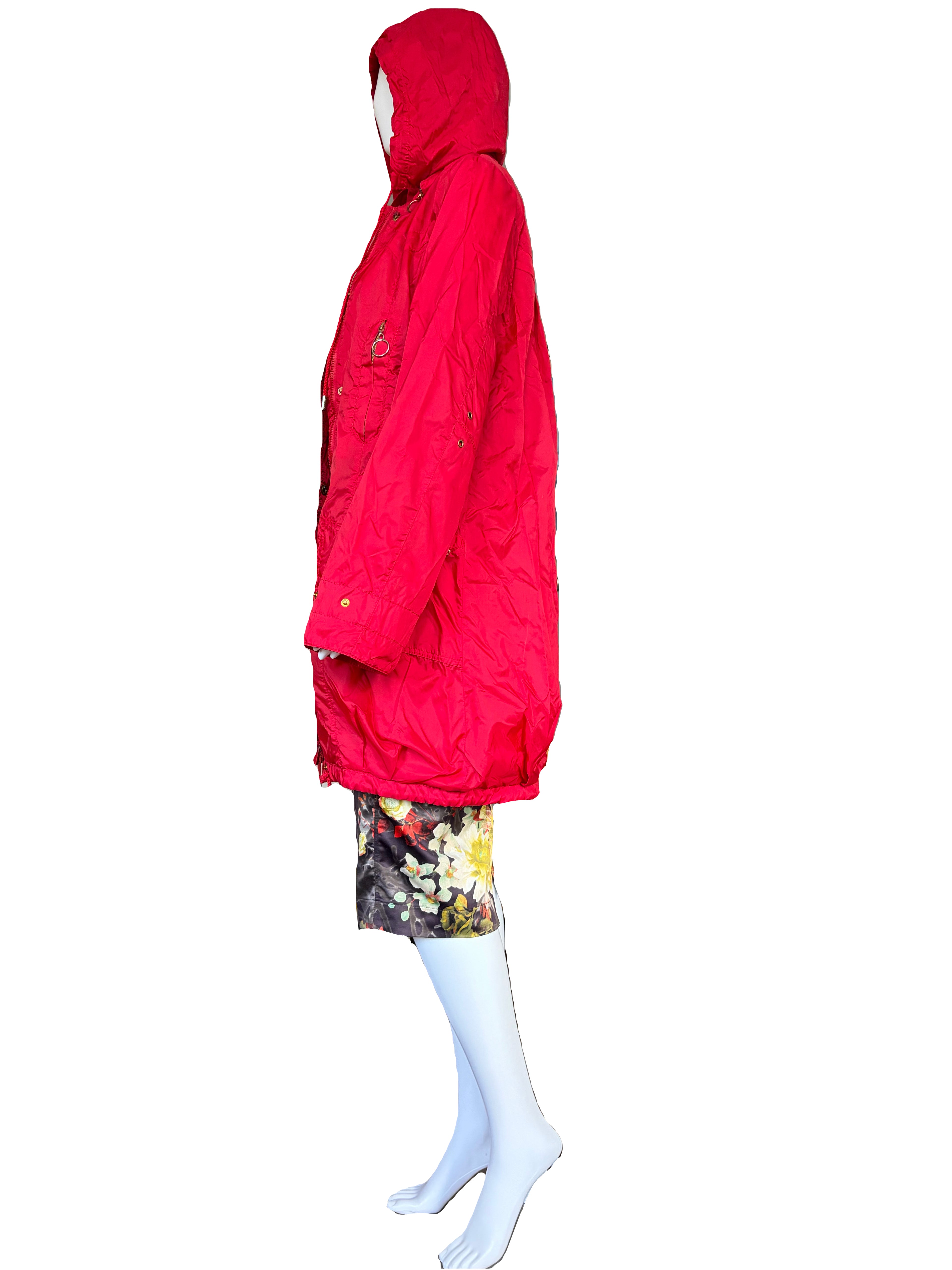 John Galliano 2000s Red Parka Hooded Jacket 42IT  Raincoat