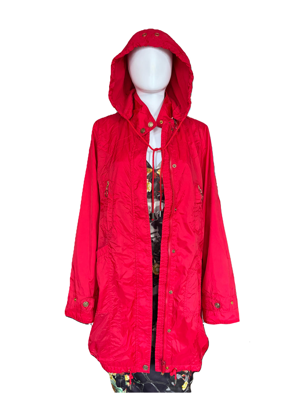 John Galliano 2000s Red Parka Hooded Jacket 42IT  Raincoat