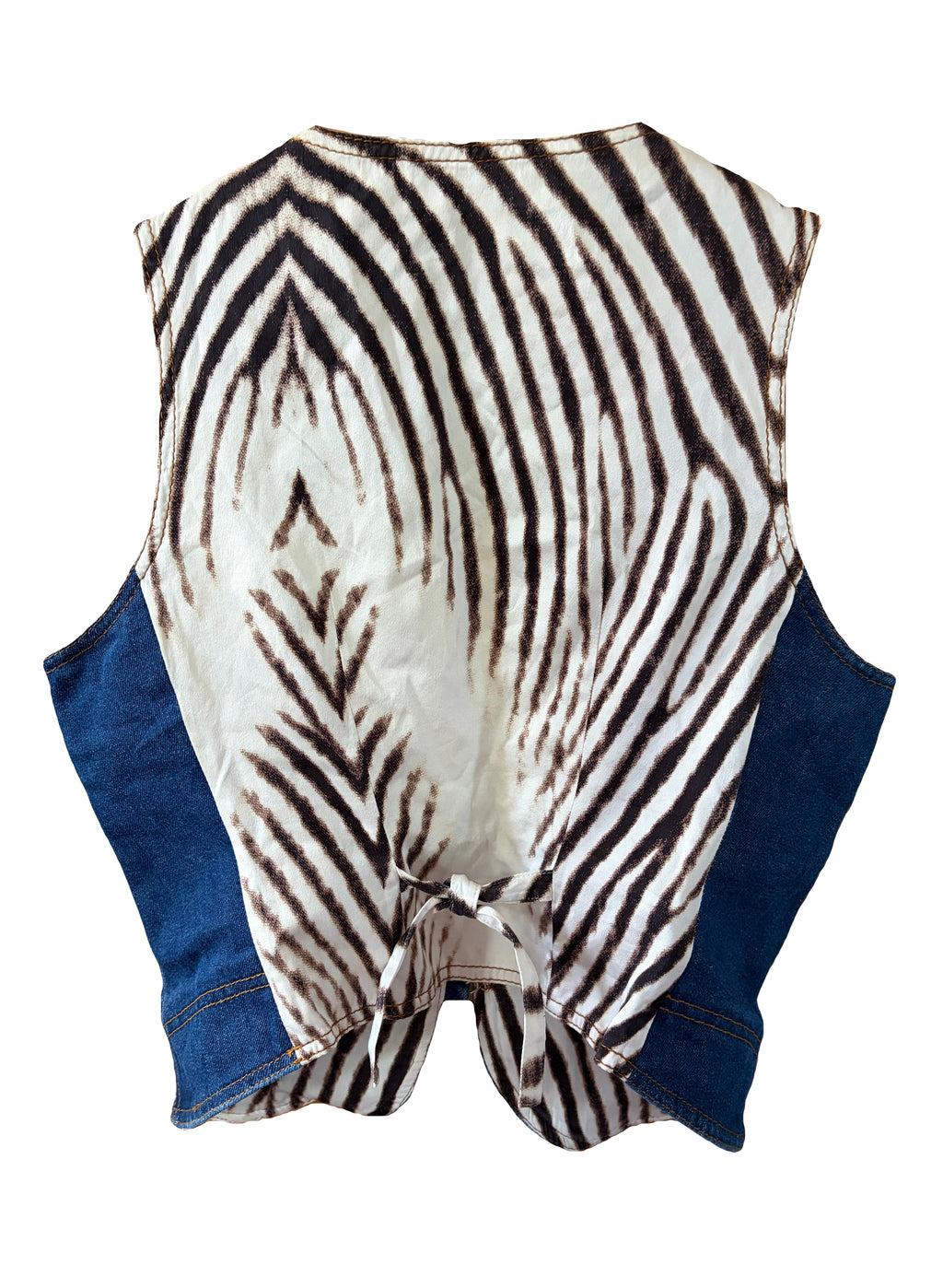 Roberto Cavalli 2000s Vintage Denim Waistcoat Zebra Print Back.
