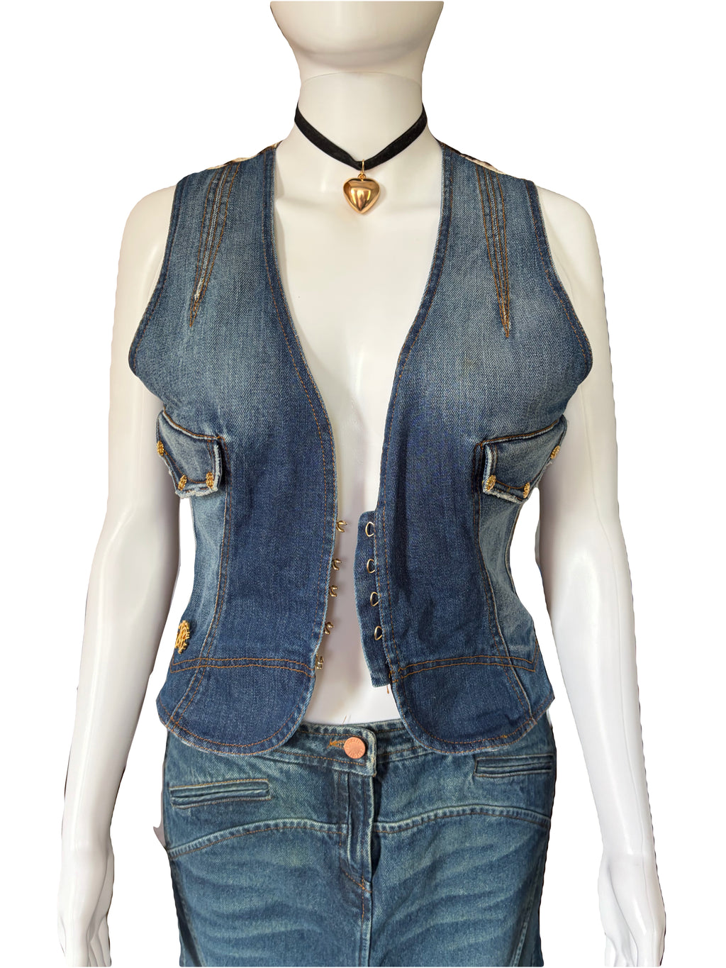 Roberto Cavalli 2000s Vintage Denim Waistcoat Zebra Print Back.