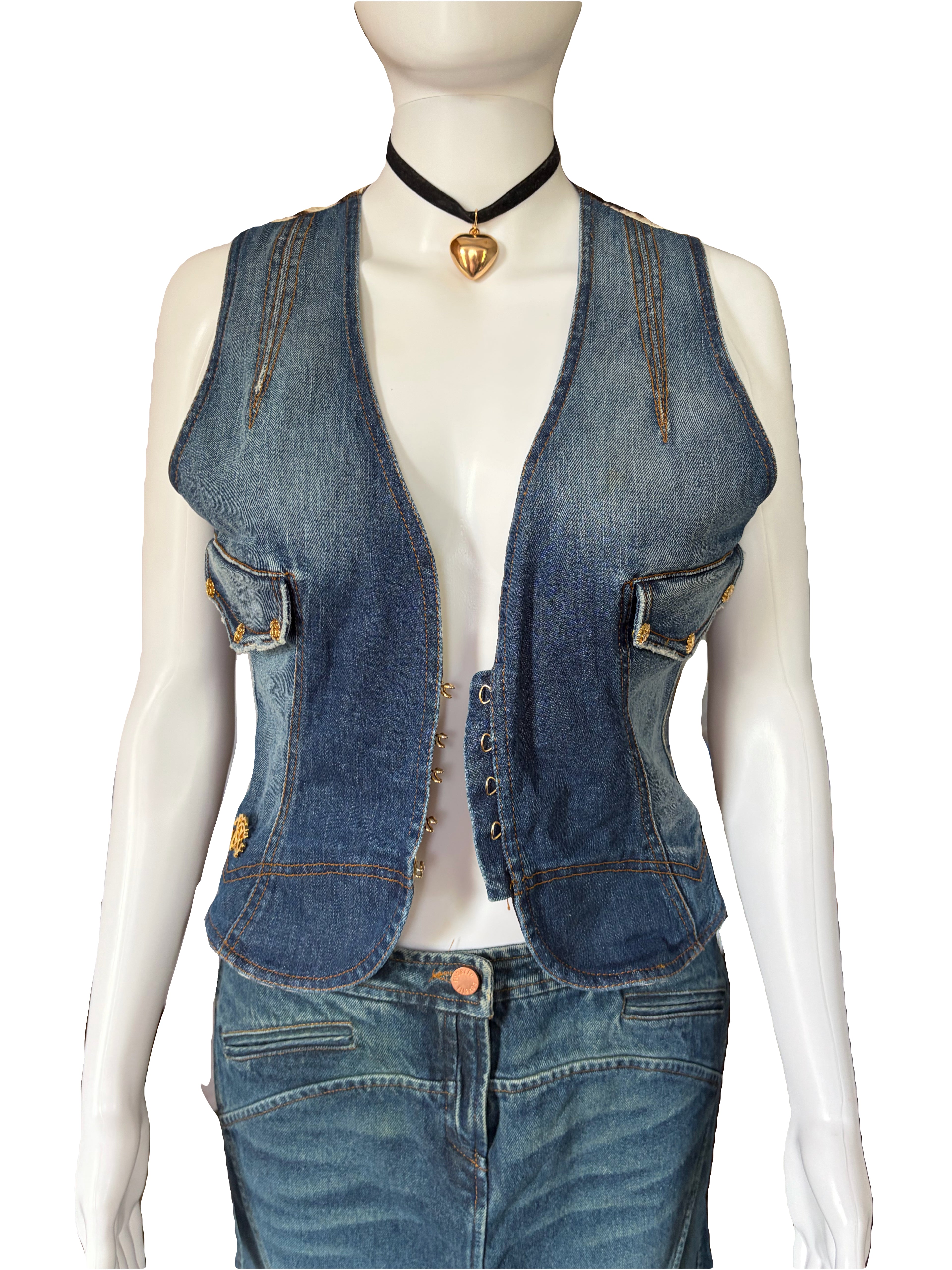 Roberto Cavalli 2000s Vintage Denim Waistcoat Zebra Print Back.