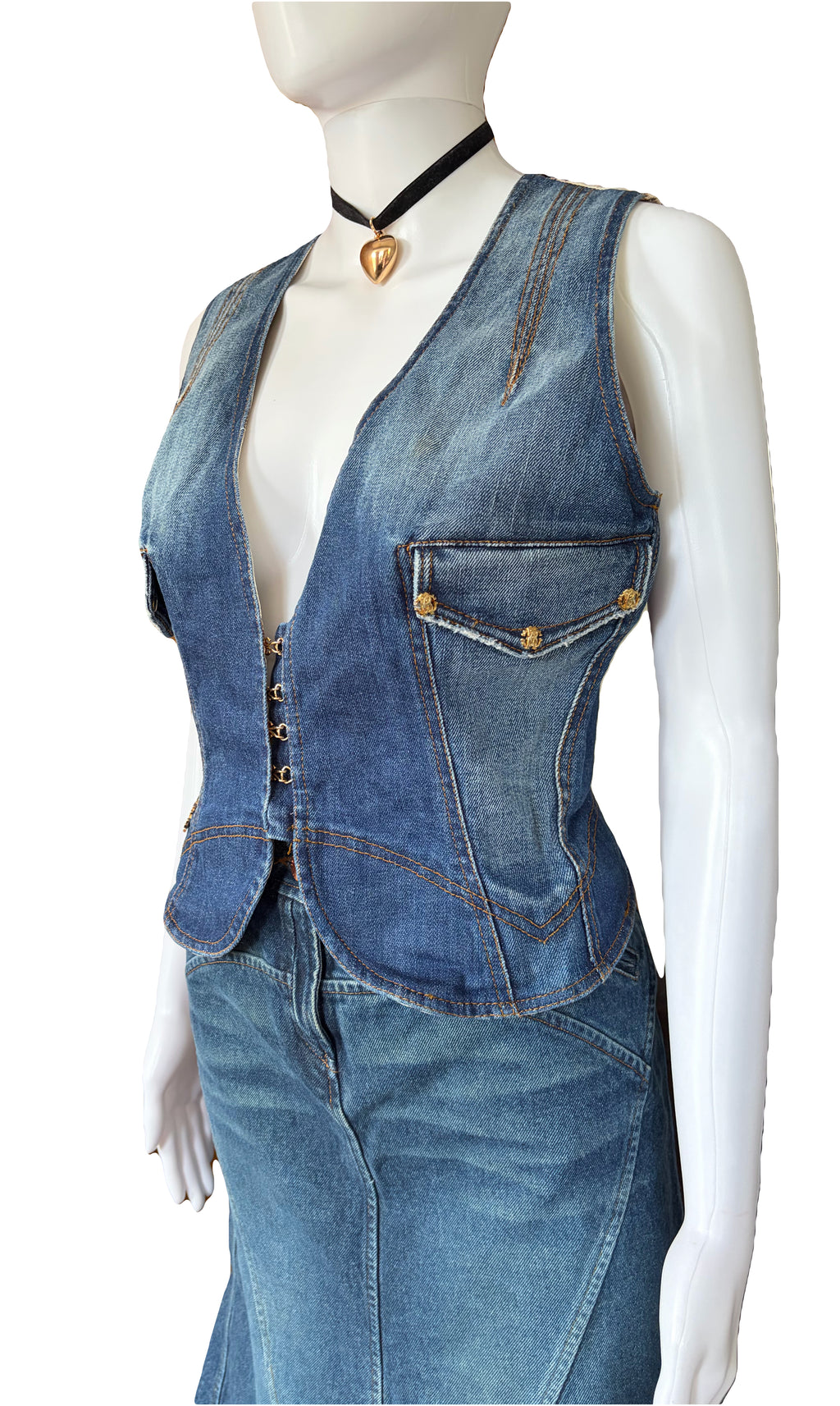 Roberto Cavalli 2000s Vintage Denim Waistcoat Zebra Print Back.