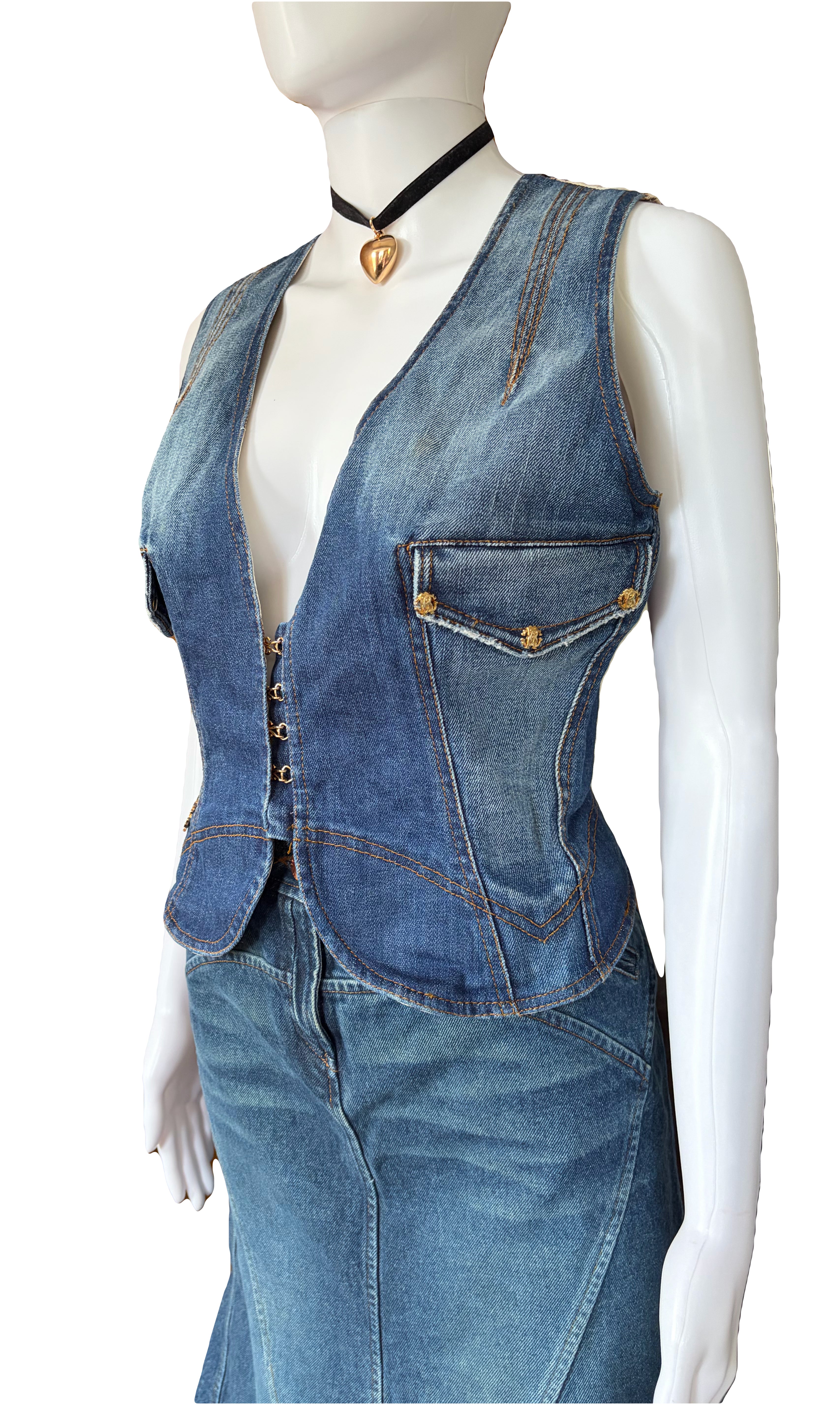 Roberto Cavalli 2000s Vintage Denim Waistcoat Zebra Print Back.