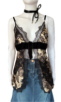 Roberto Cavalli Silk Cami Top Lace Trim Black Gold