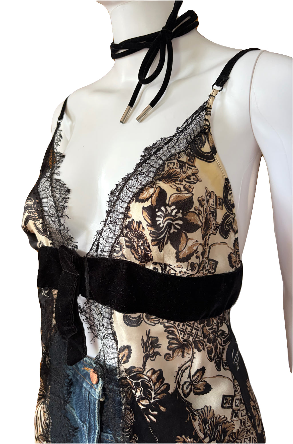 Roberto Cavalli Silk Cami Top Lace Trim Black Gold