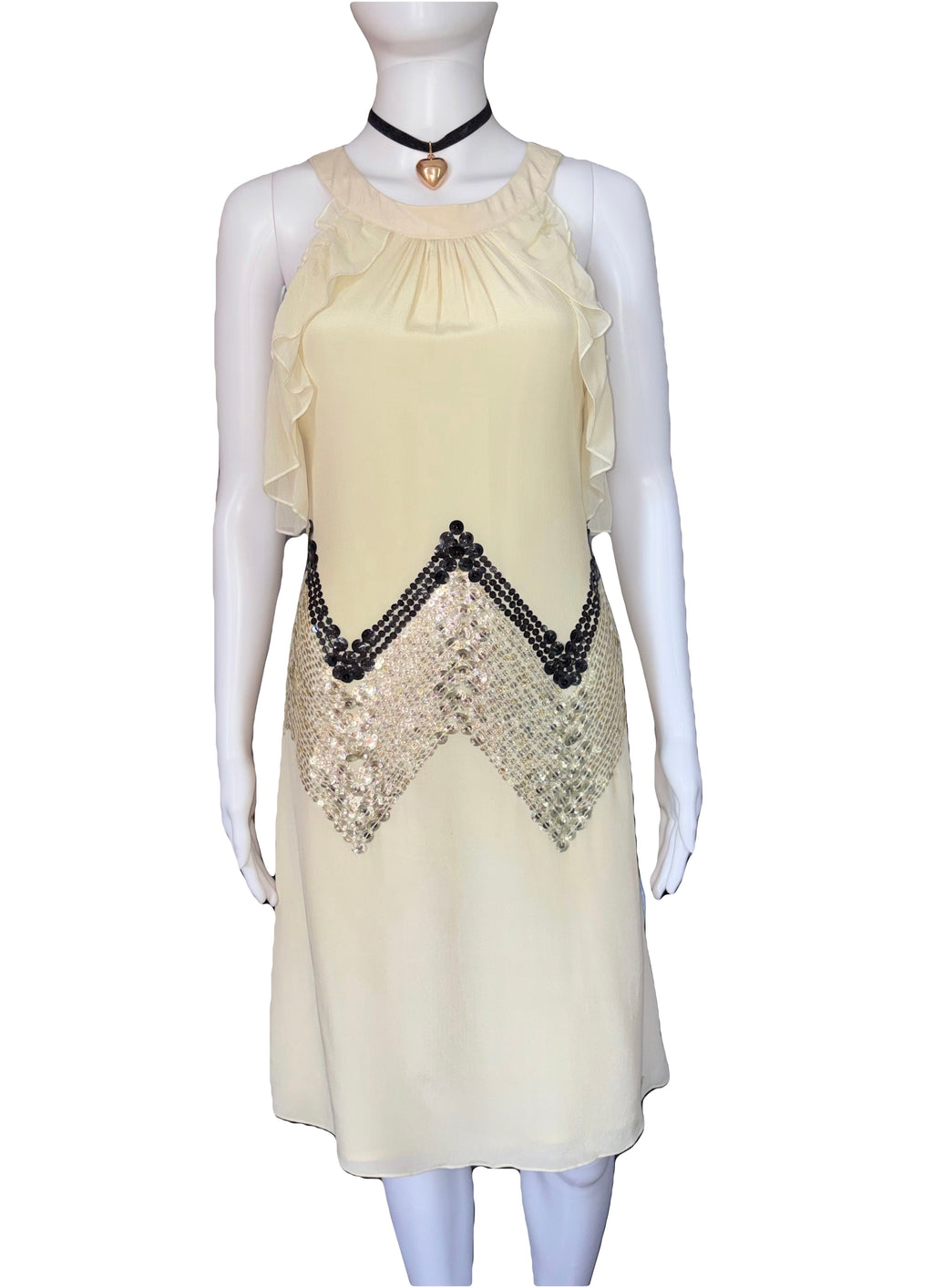 John Galliano 2000s Creamy Being Silk Sheer Dress with sequins