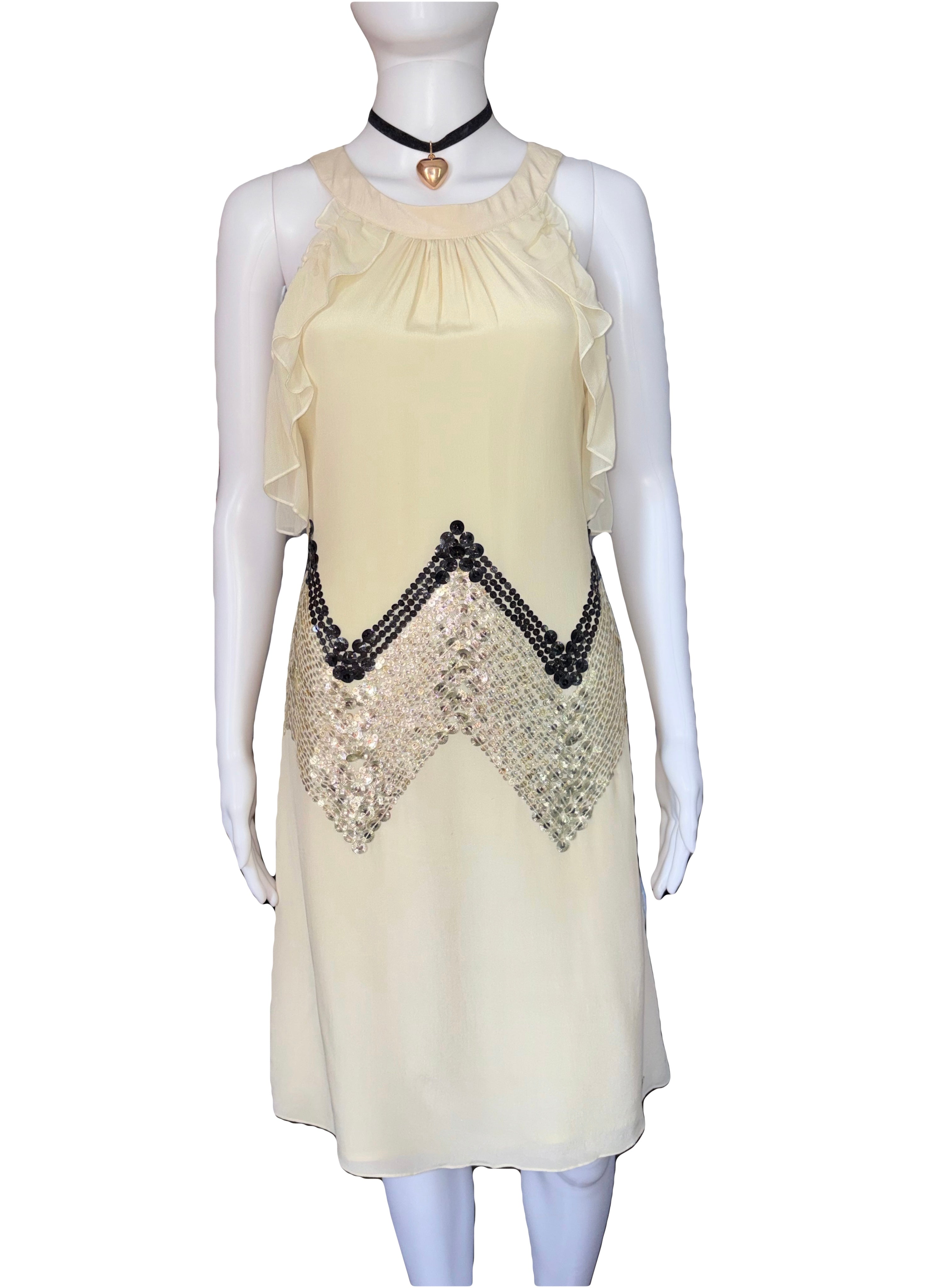 John Galliano 2000s Creamy Being Silk Sheer Dress with sequins