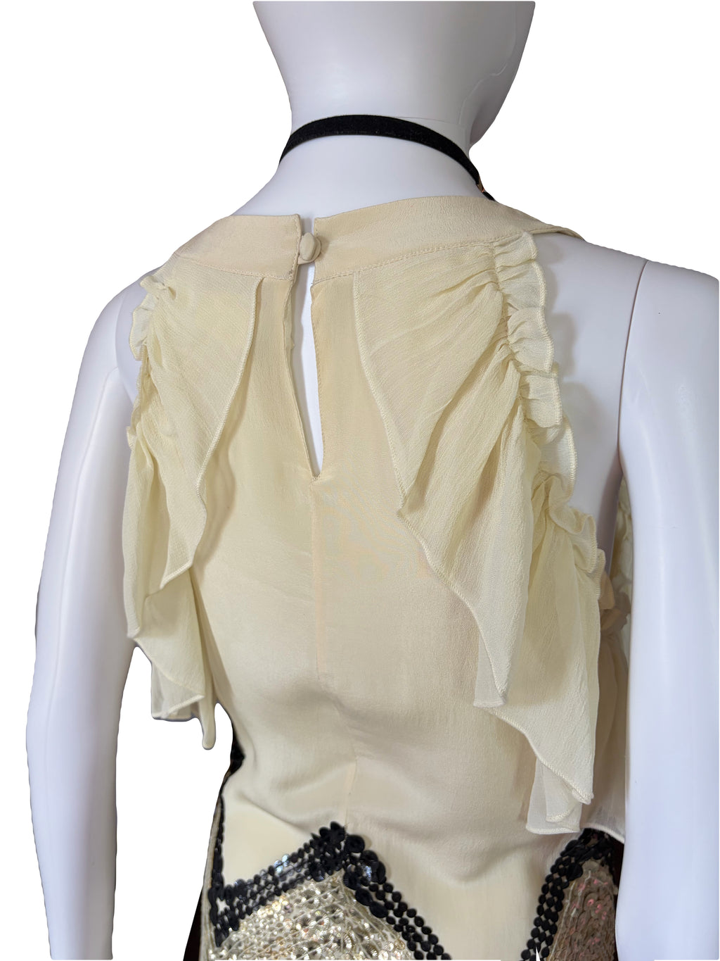 John Galliano 2000s Creamy Being Silk Sheer Dress with sequins