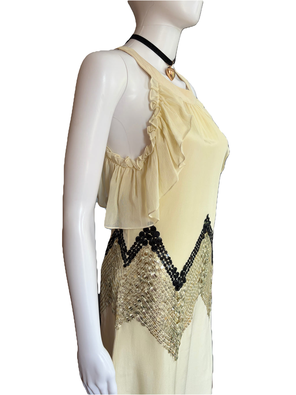 John Galliano 2000s Creamy Being Silk Sheer Dress with sequins