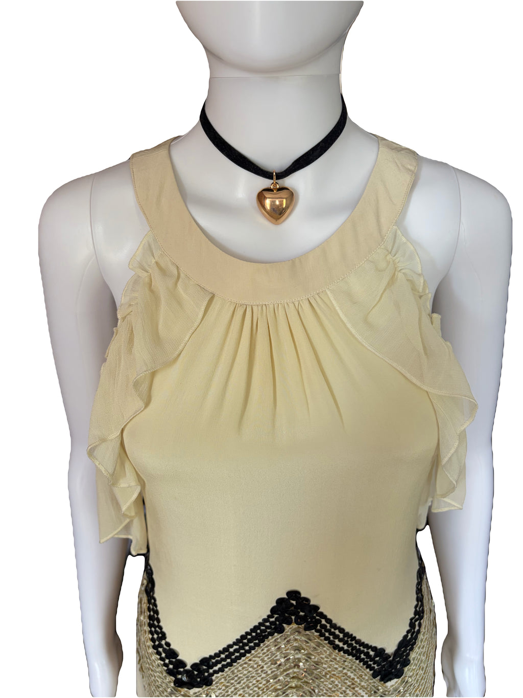John Galliano 2000s Creamy Being Silk Sheer Dress with sequins