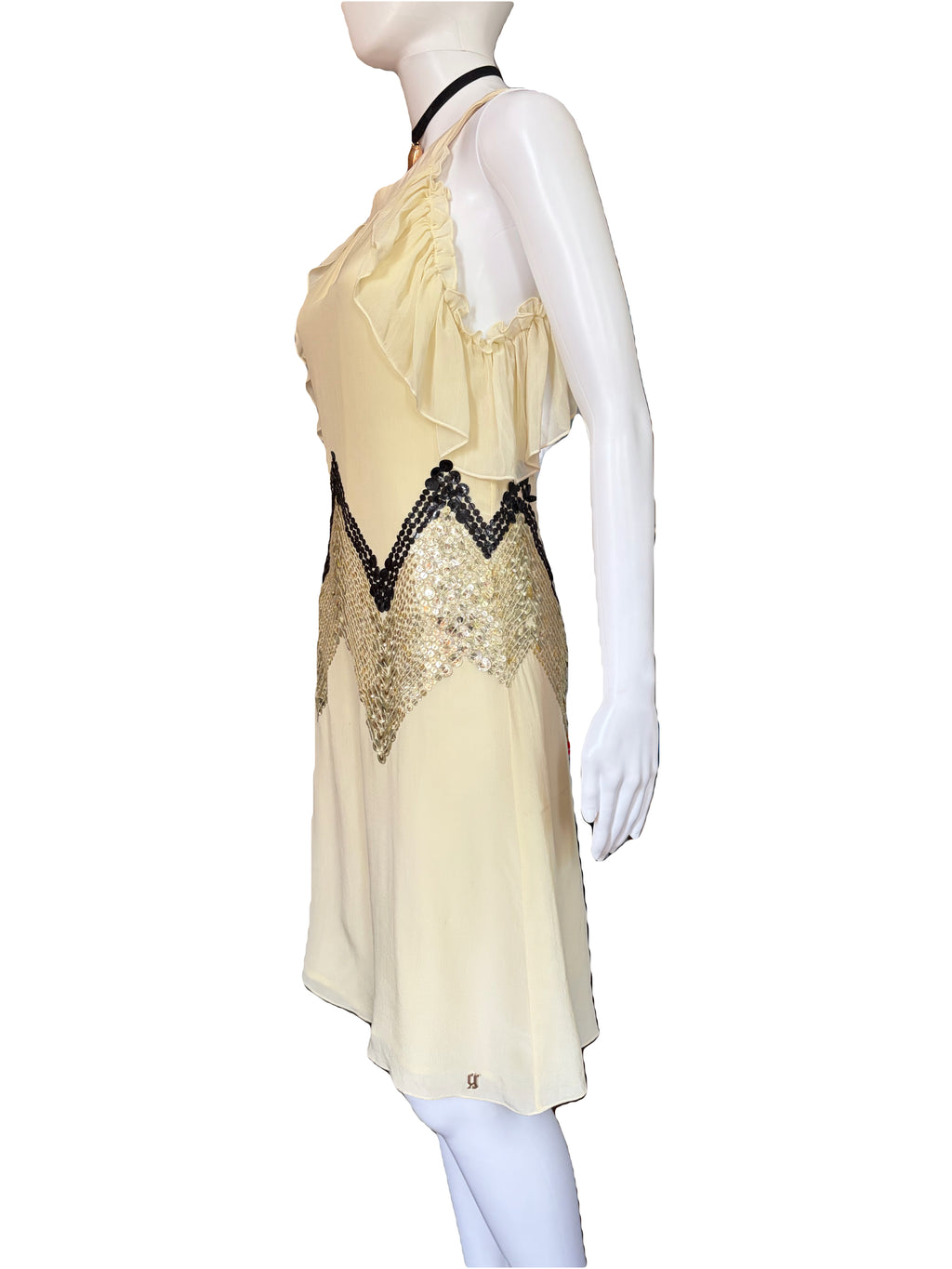 John Galliano 2000s Creamy Being Silk Sheer Dress with sequins