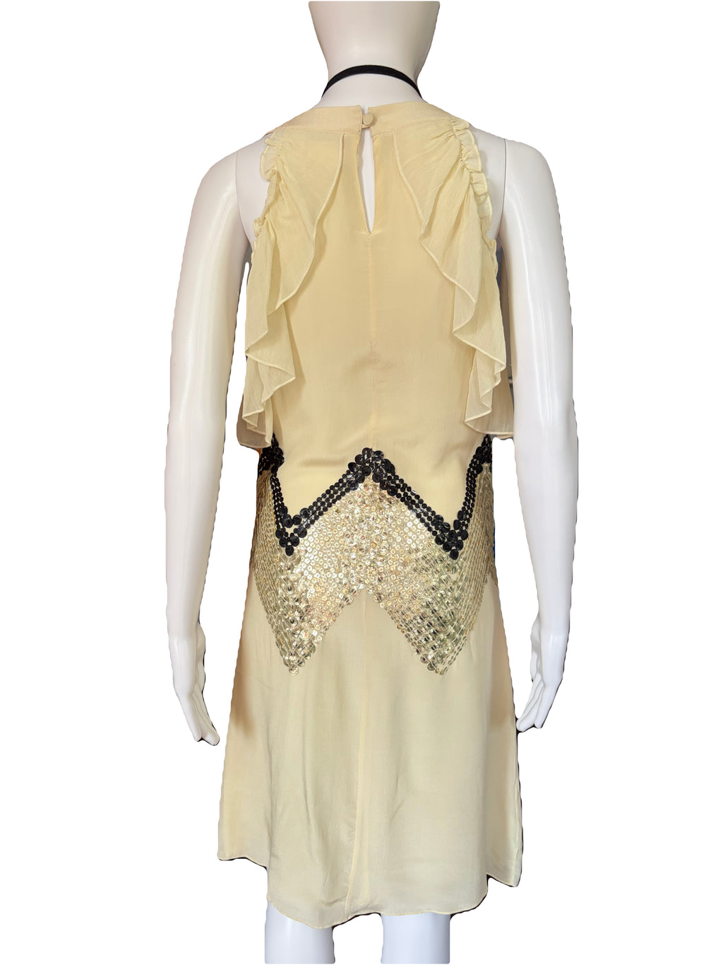 John Galliano 2000s Creamy Being Silk Sheer Dress with sequins