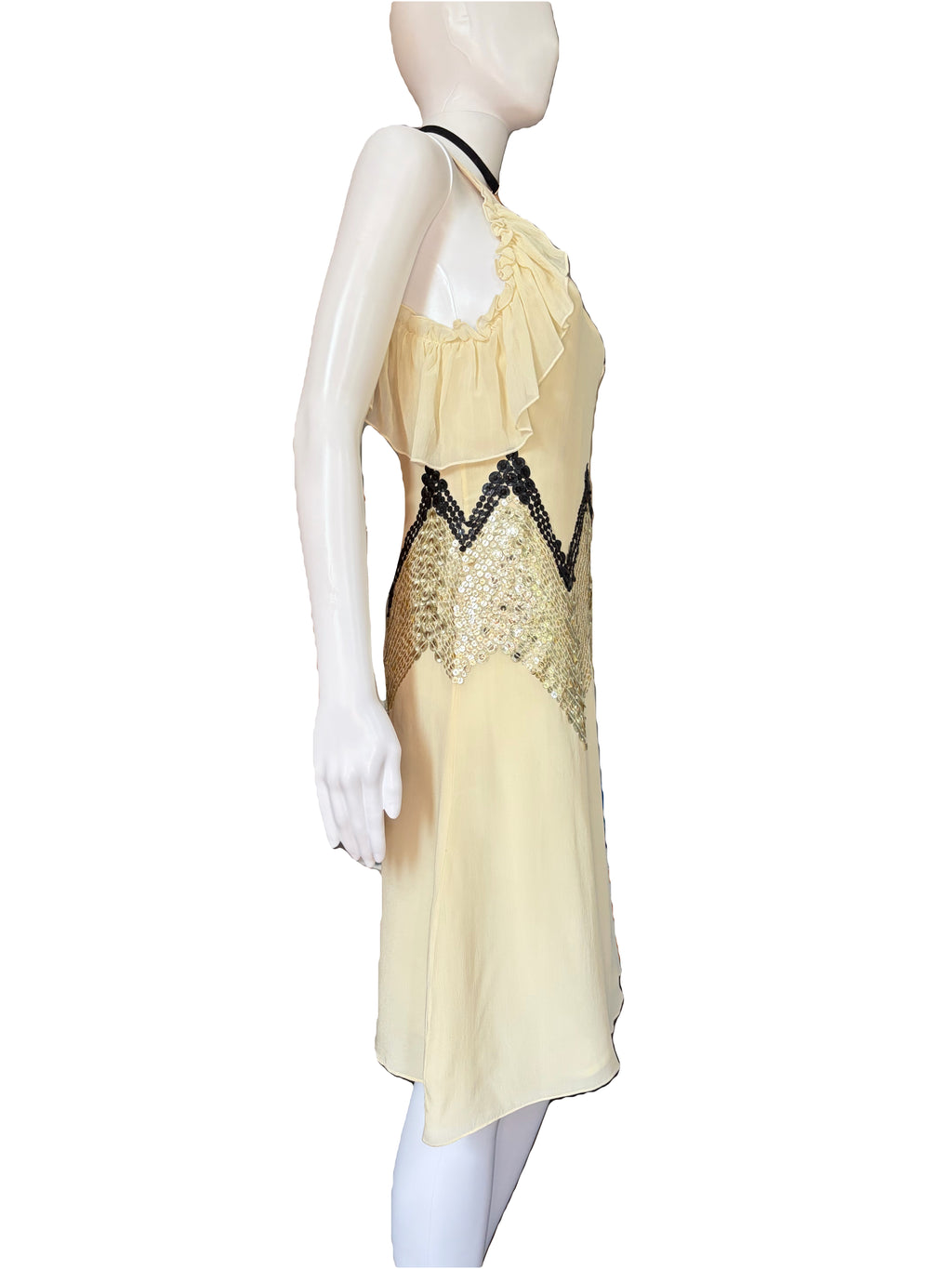 John Galliano 2000s Creamy Being Silk Sheer Dress with sequins