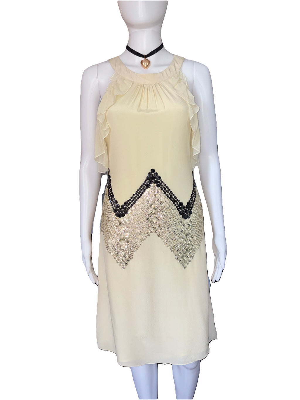 John Galliano 2000s Creamy Being Silk Sheer Dress with sequins