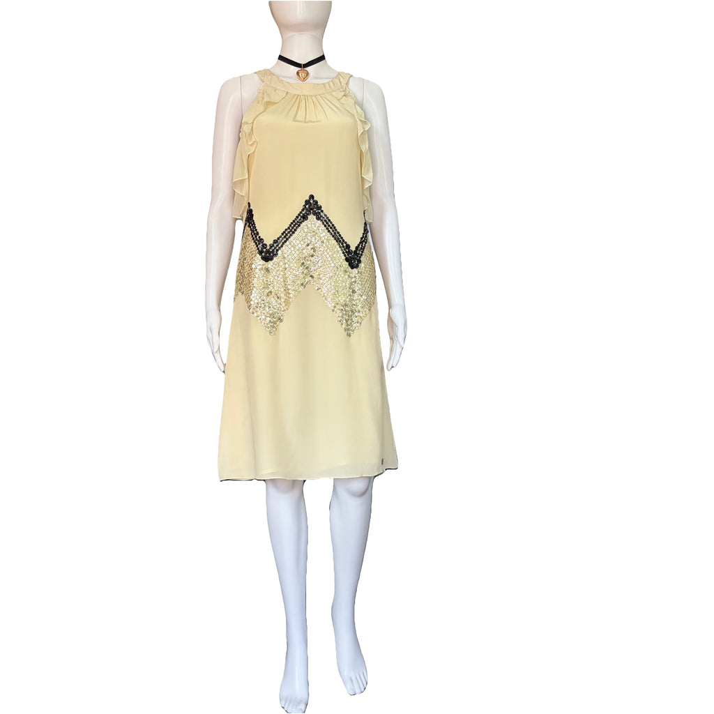 John Galliano 2000s Creamy Being Silk Sheer Dress with sequins