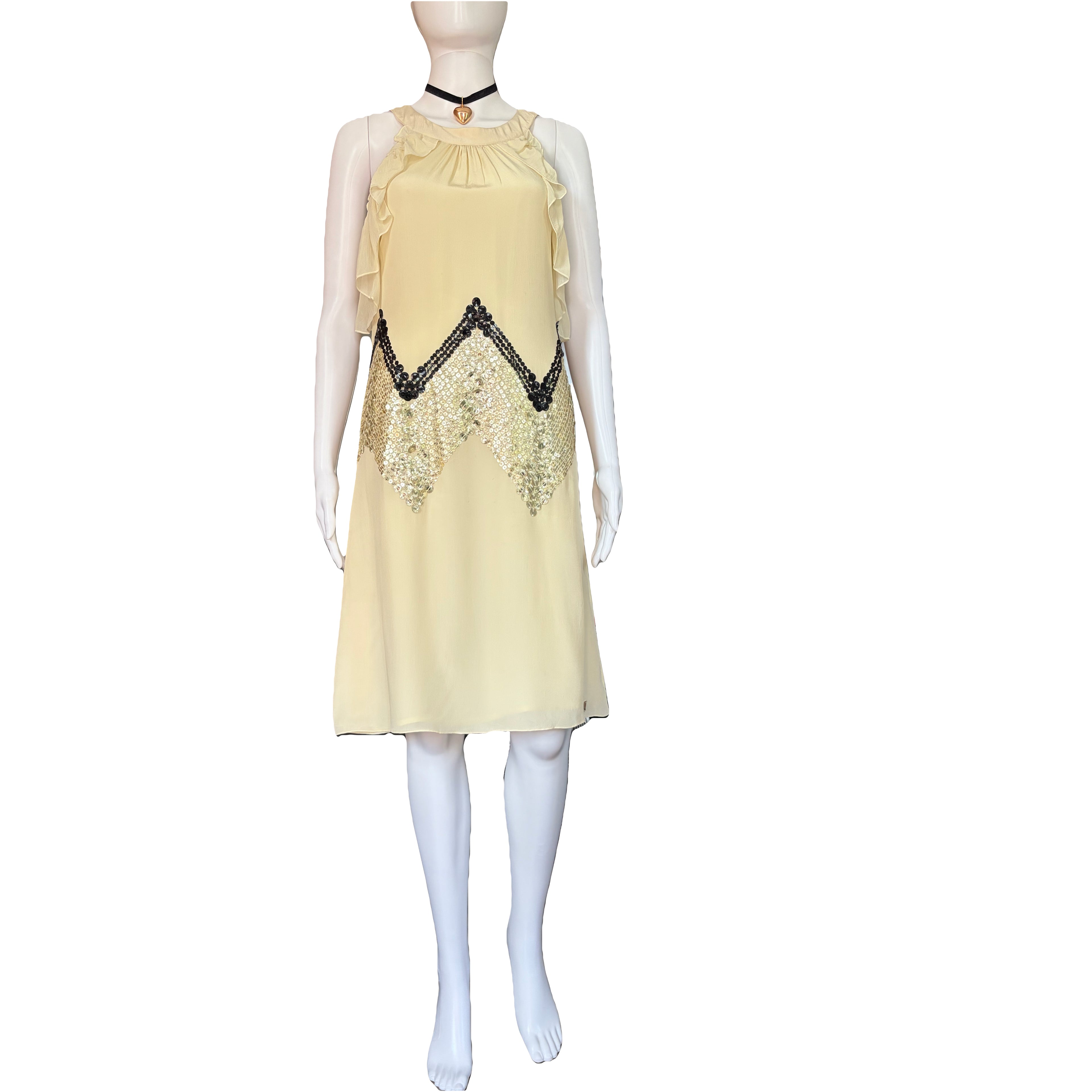 John Galliano 2000s Creamy Being Silk Sheer Dress with sequins