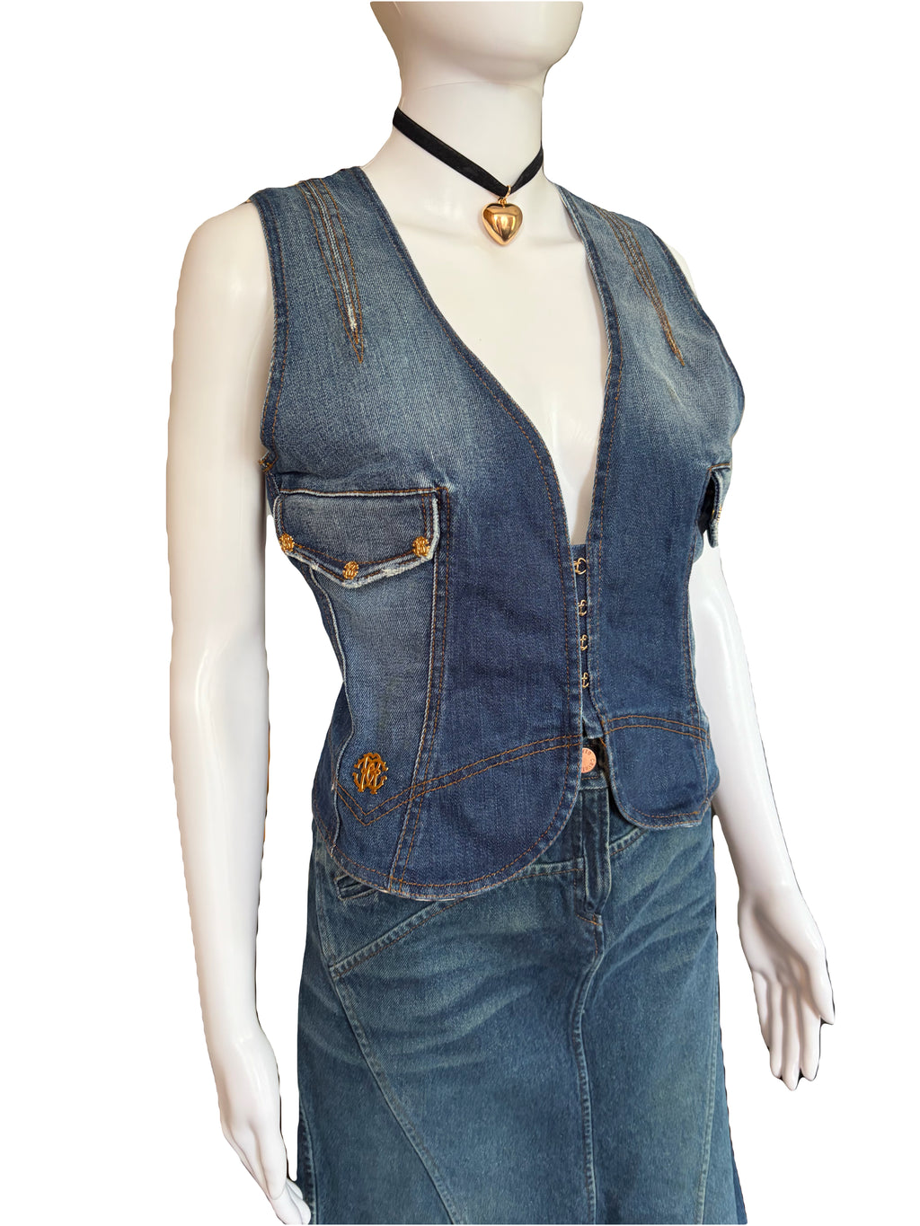 Roberto Cavalli 2000s Vintage Denim Waistcoat Zebra Print Back.