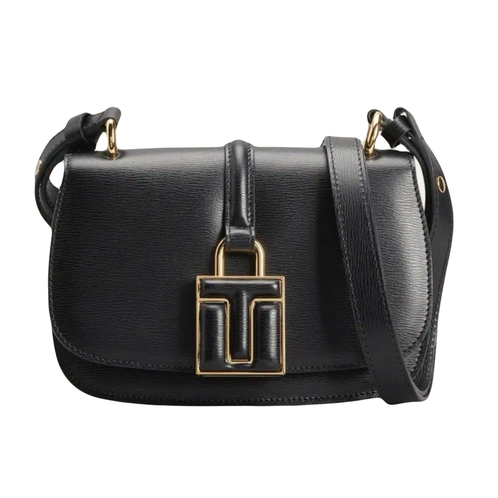 Tom Ford Black Leather Flap Mini Bag Padlock Logo Charm Gold Tone Hardware