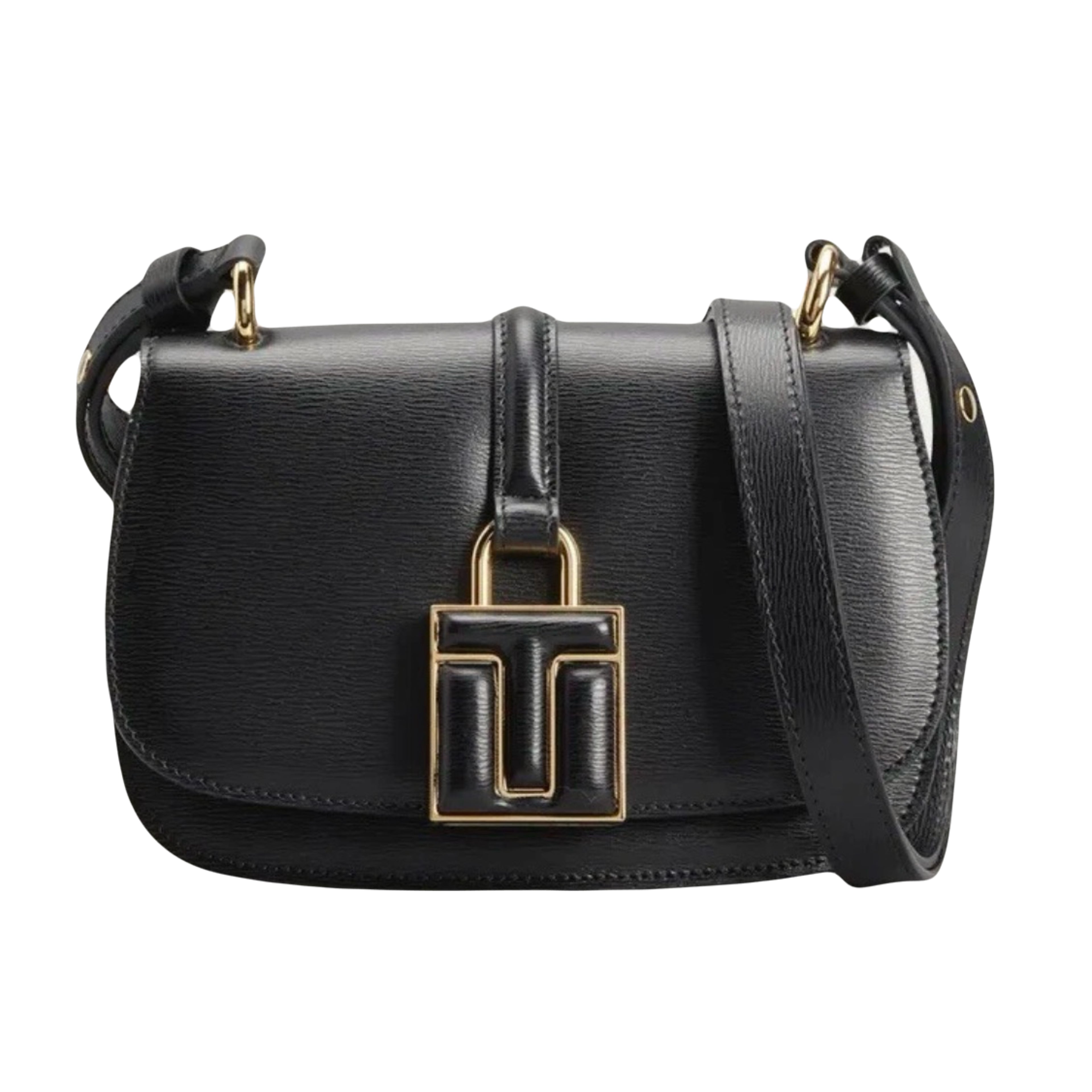 Tom Ford Black Leather Flap Mini Bag Padlock Logo Charm Gold Tone Hardware