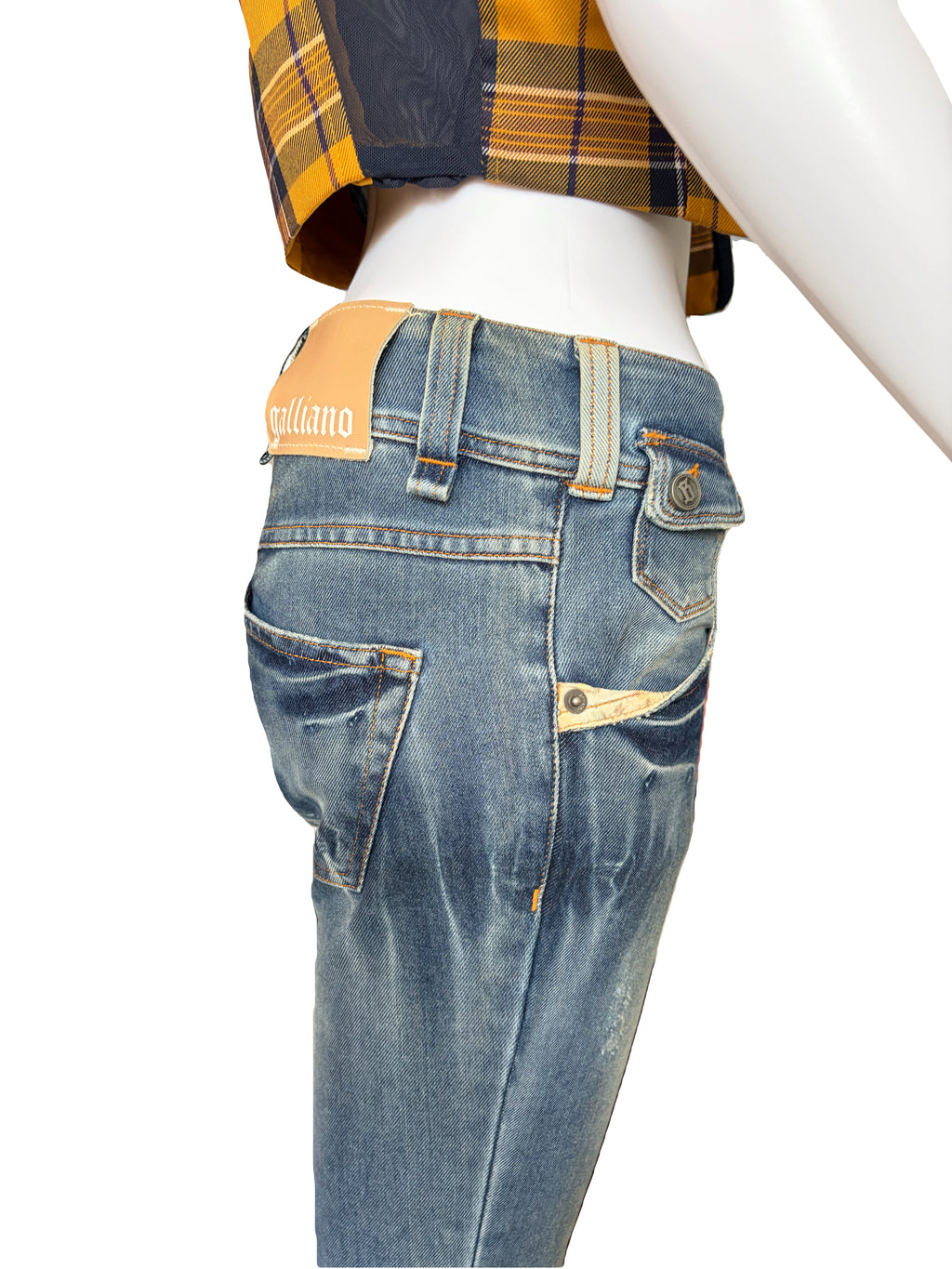 John Galliano 2000s Cropped Jeans Light Blue Buttons Design