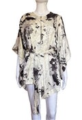 John Galliano 2000s 100% Silk Belted Blouse Creamy White Black Prints