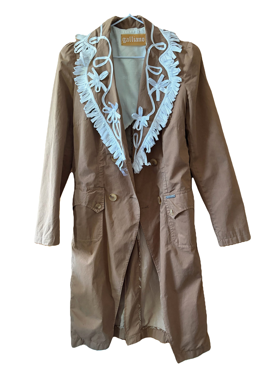 John Galliano Trench Coat White Embroidery 42IT