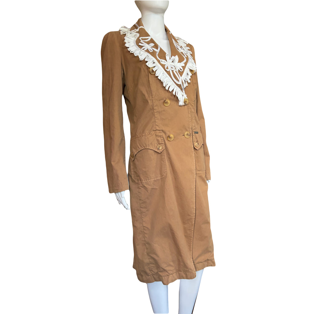 John Galliano Trench Coat White Embroidery 42IT