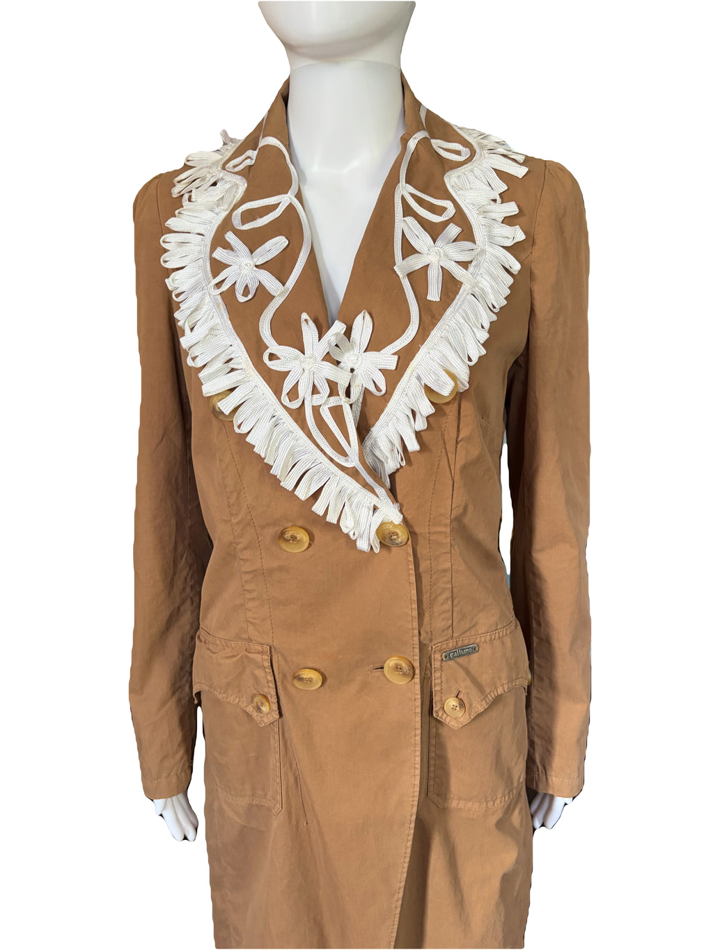 John Galliano Trench Coat White Embroidery 42IT