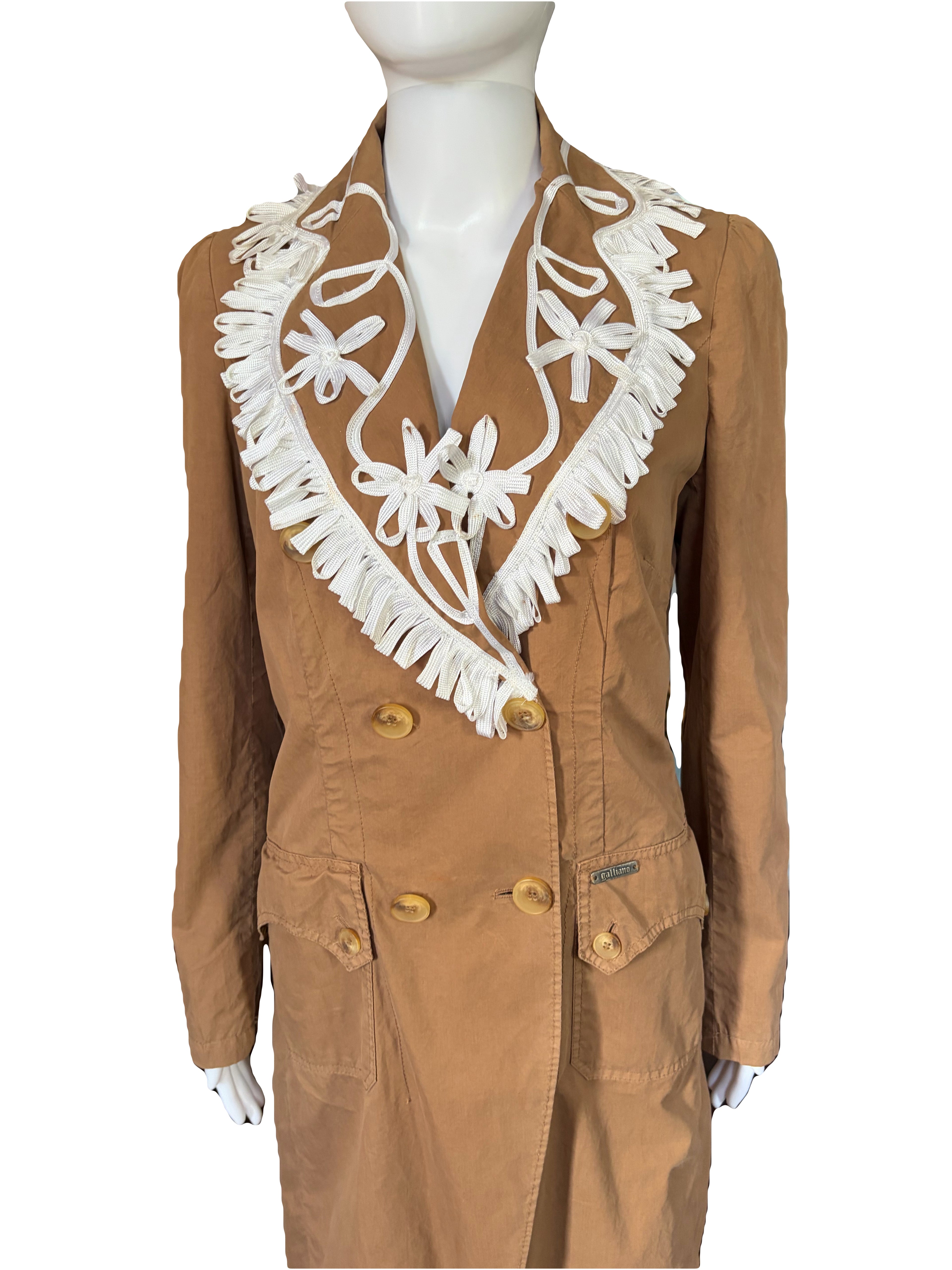 John Galliano Trench Coat White Embroidery 42IT