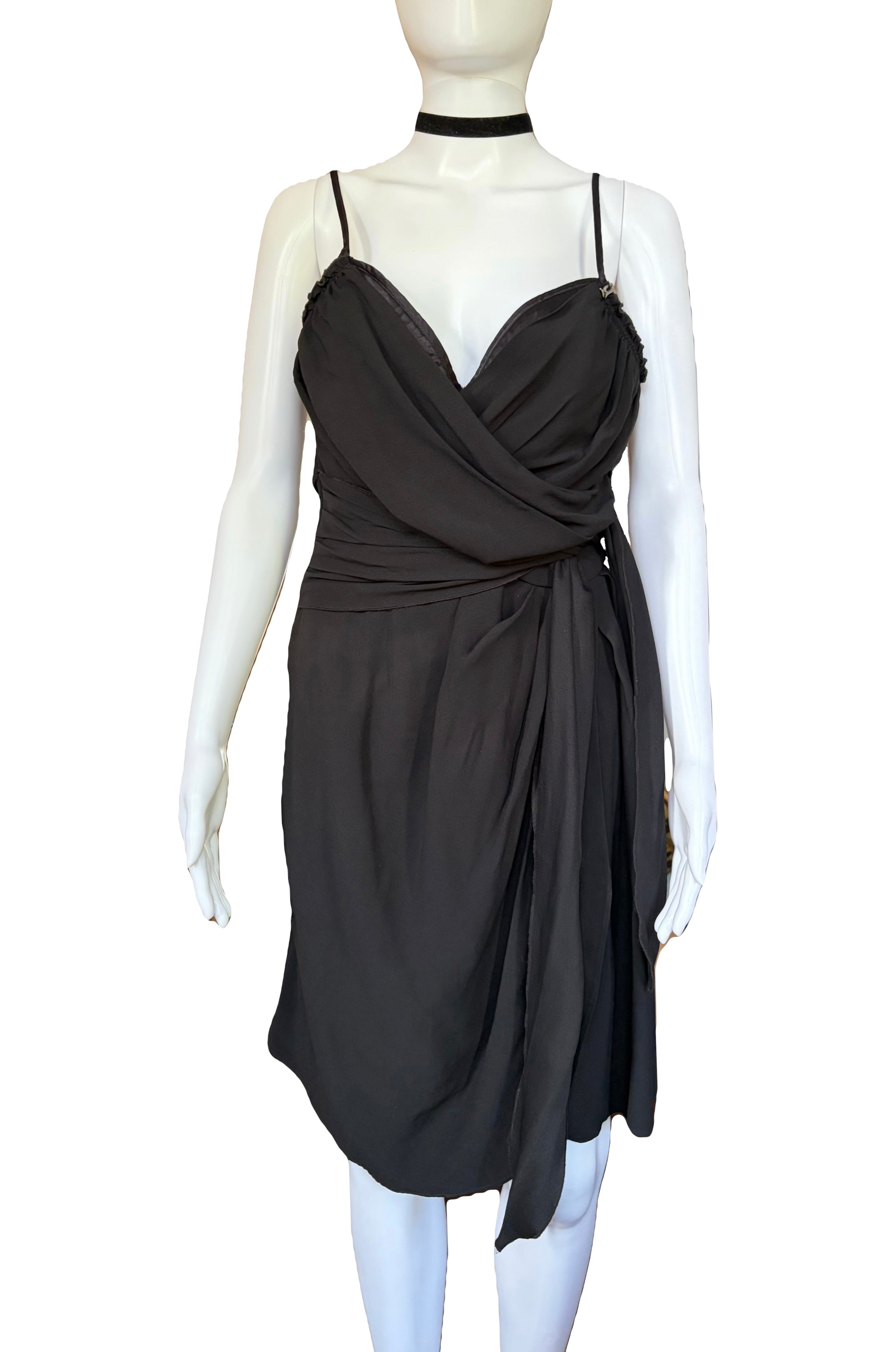 John Galliano 2000s Black Bustier Draped Layered Dress