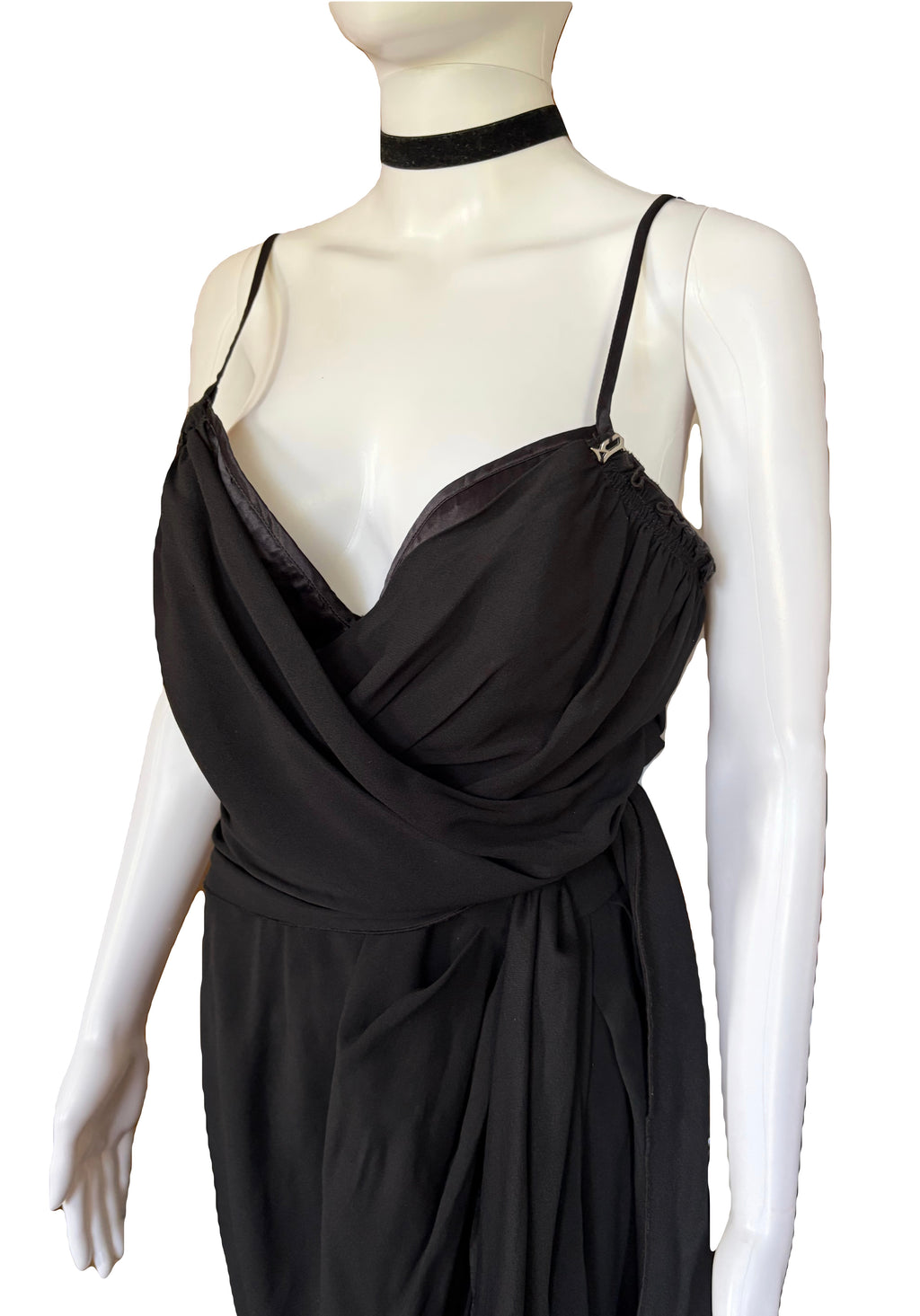 John Galliano 2000s Black Bustier Draped Layered Dress