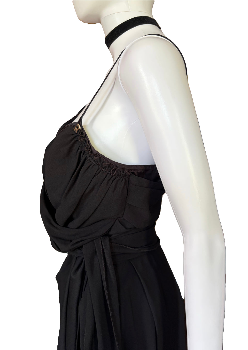 John Galliano 2000s Black Bustier Draped Layered Dress