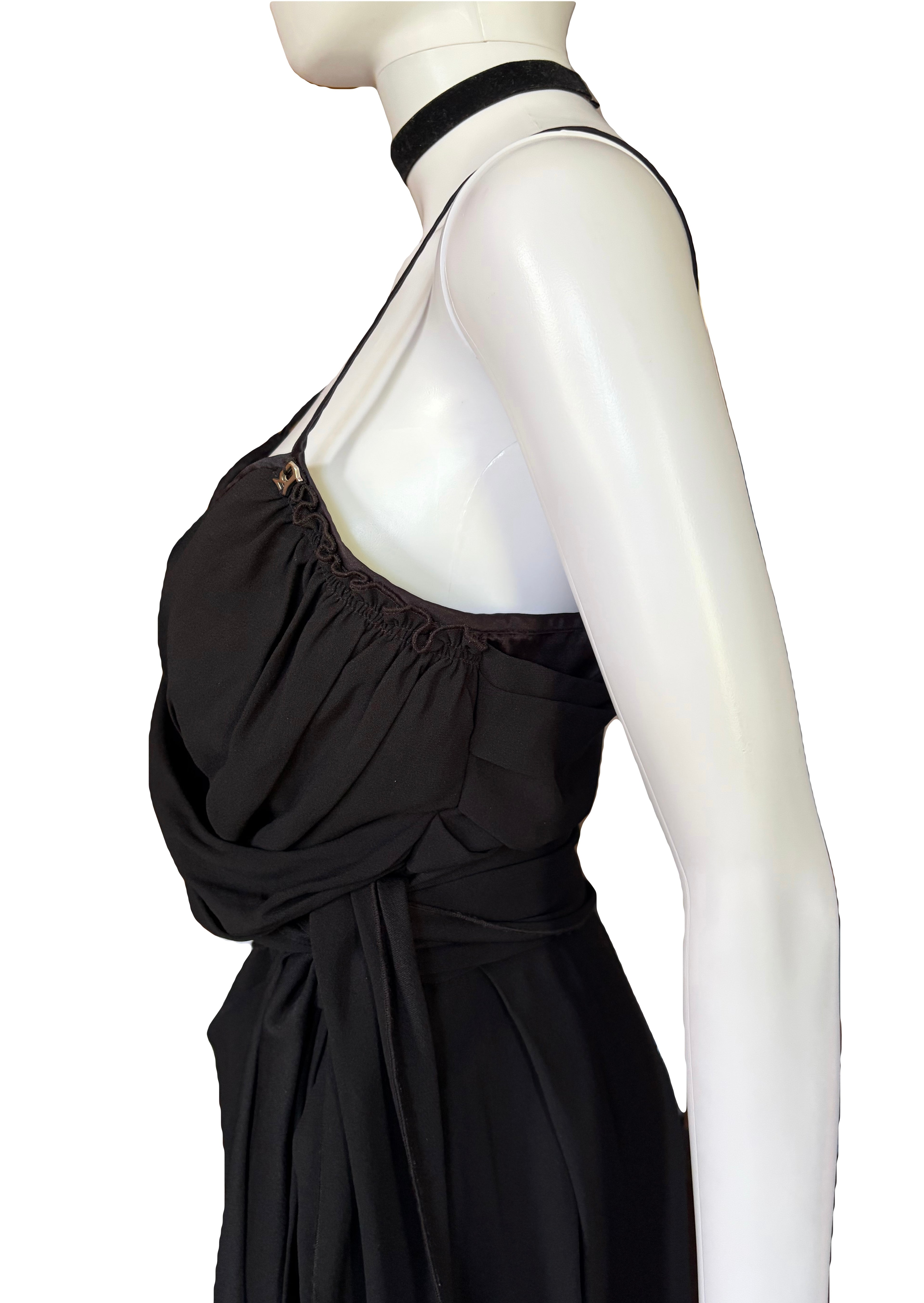 John Galliano 2000s Black Bustier Draped Layered Dress