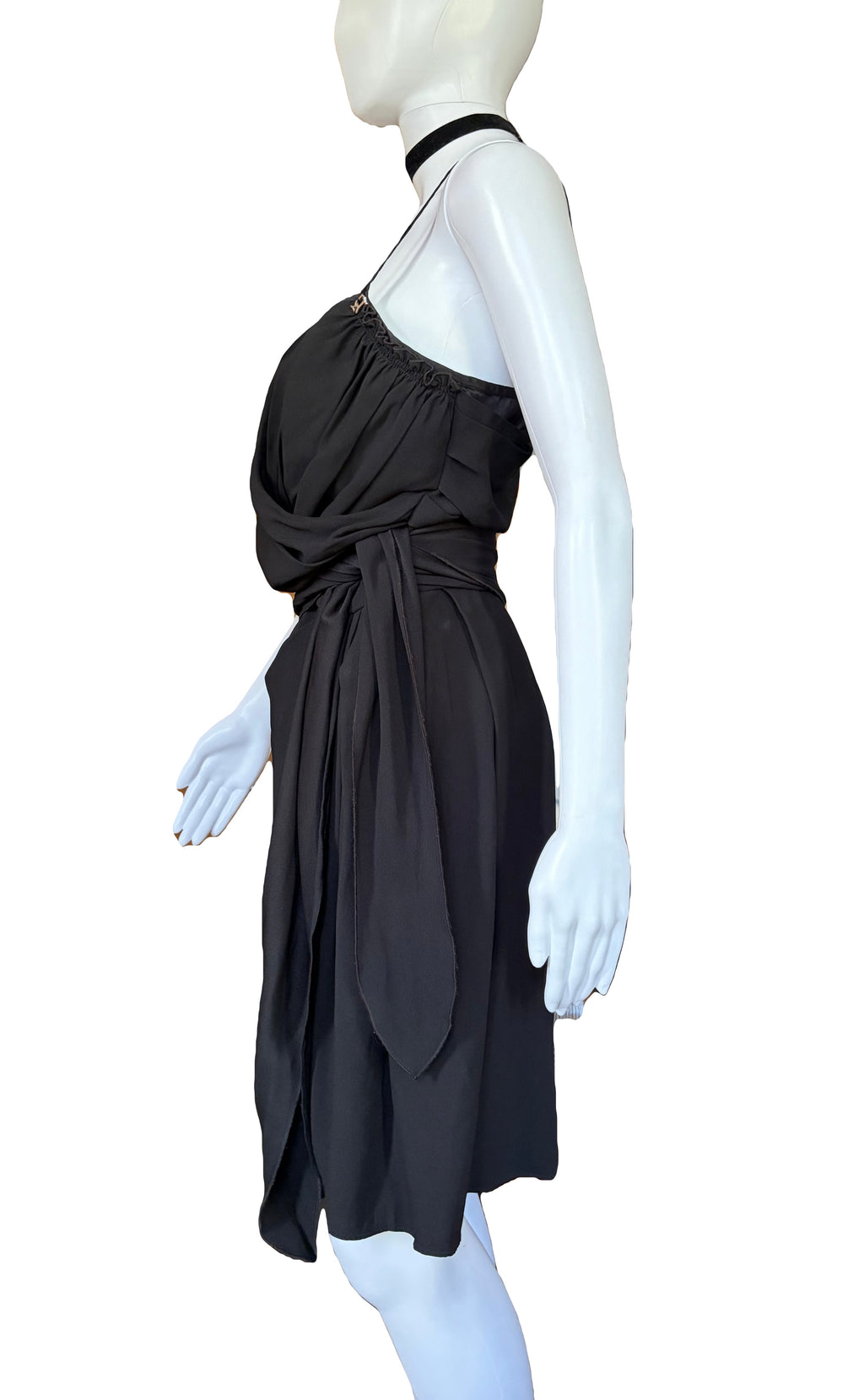 John Galliano 2000s Black Bustier Draped Layered Dress