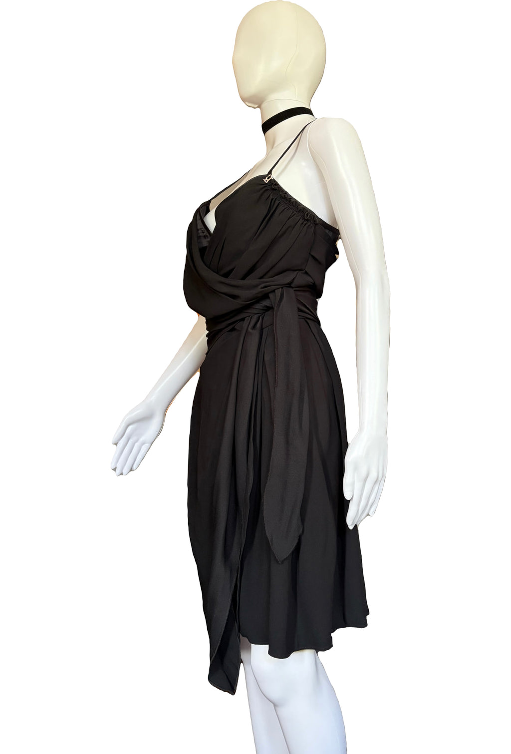 John Galliano 2000s Black Bustier Draped Layered Dress