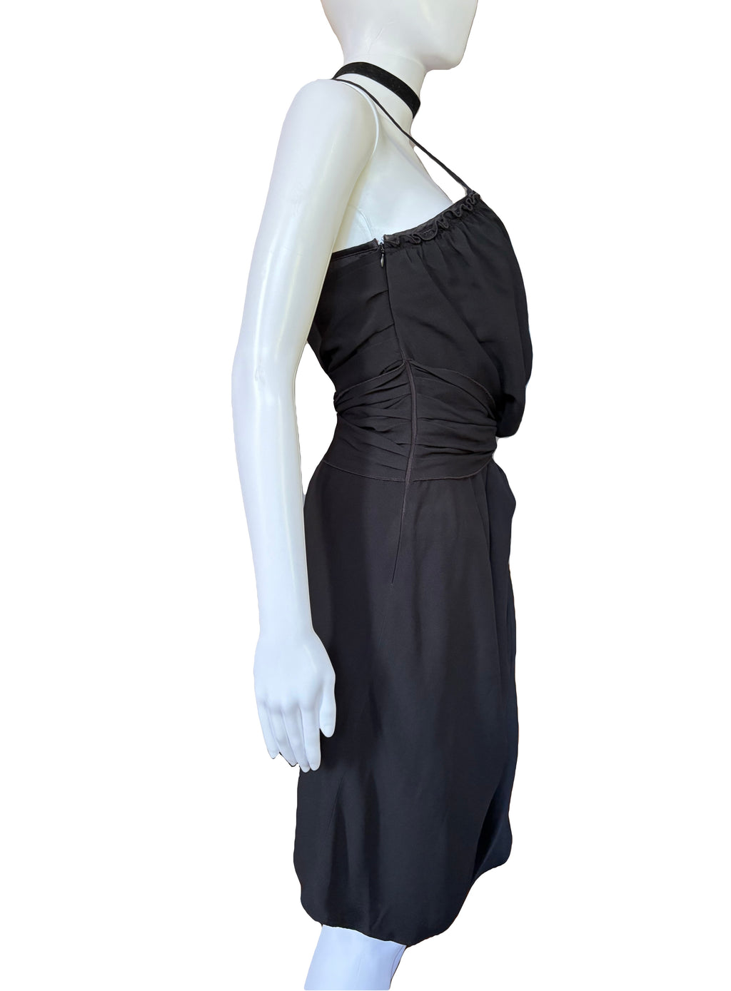 John Galliano 2000s Black Bustier Draped Layered Dress