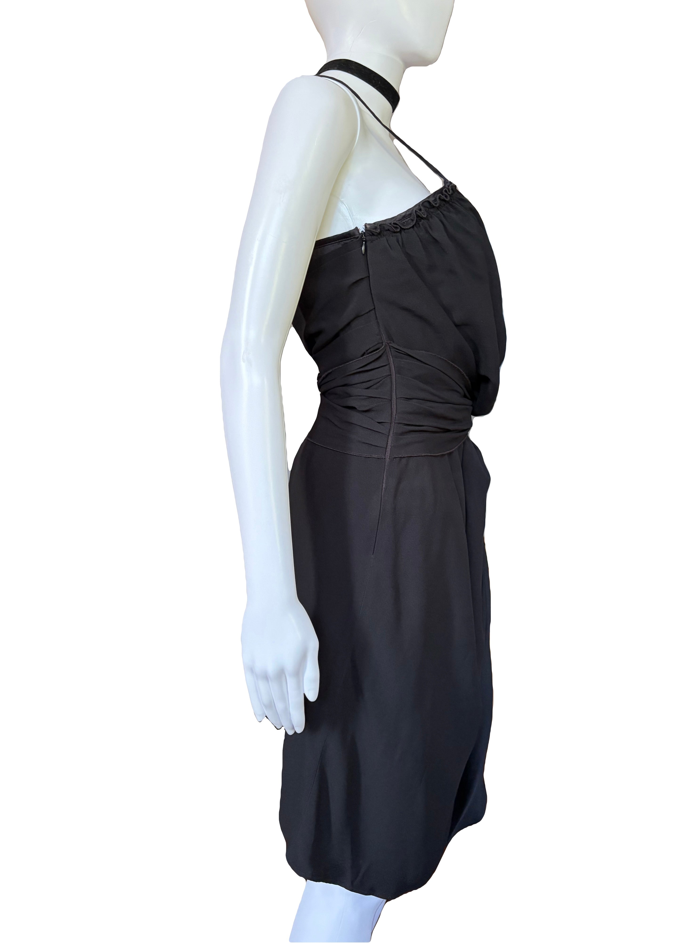 John Galliano 2000s Black Bustier Draped Layered Dress