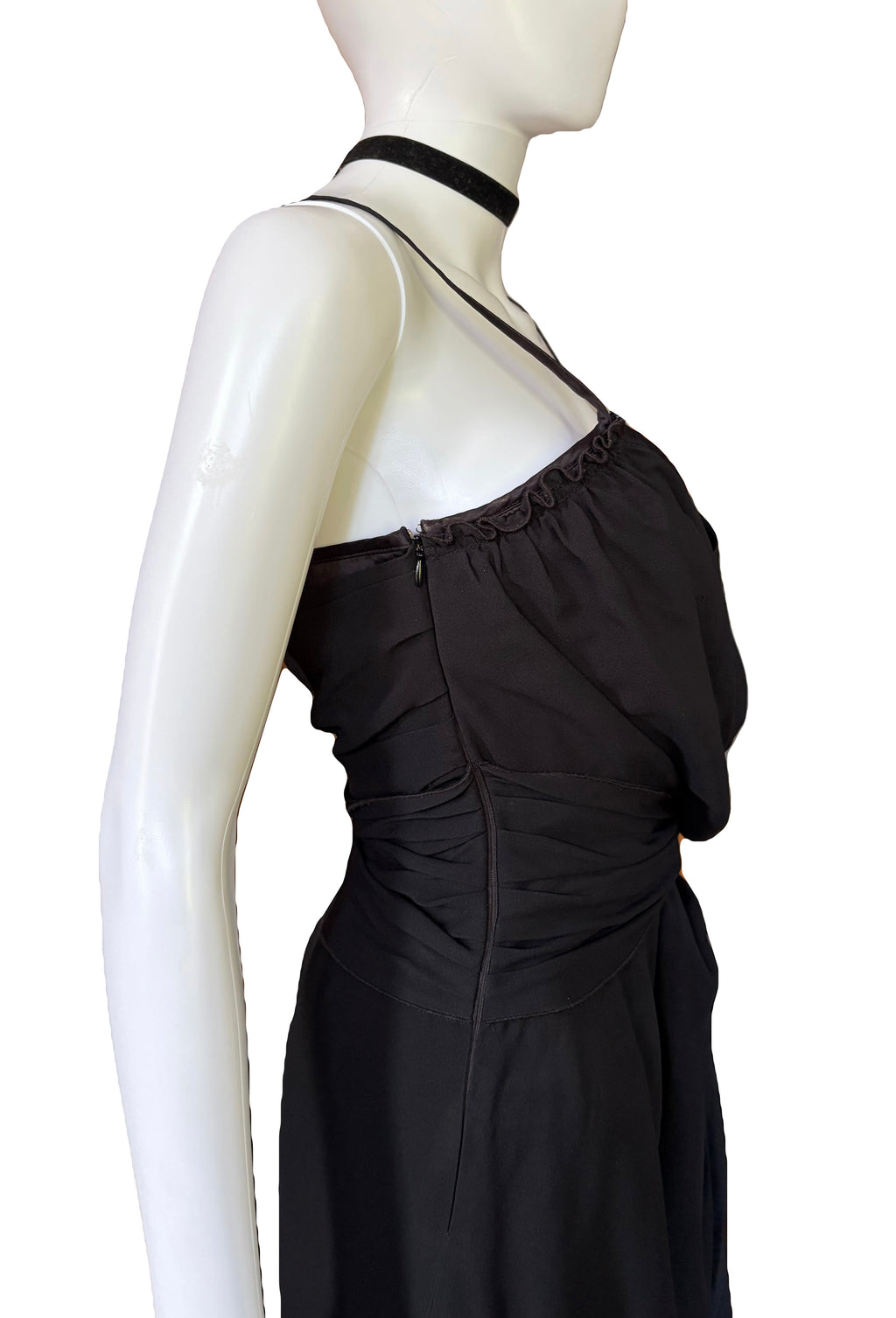 John Galliano 2000s Black Bustier Draped Layered Dress