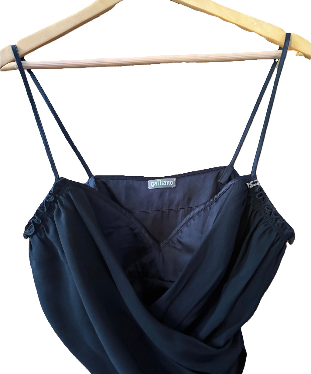 John Galliano 2000s Black Bustier Draped Layered Dress