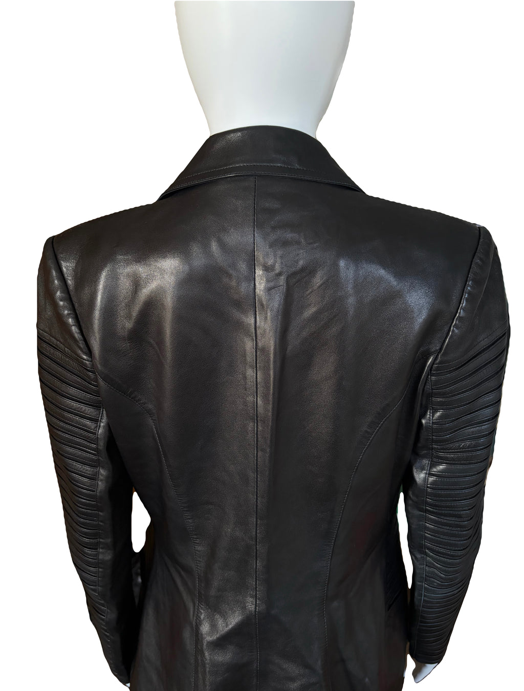 Jean Claude Jitrois Leather Jacket Black 100% Lambskin Horizontal Ribbing 38FR