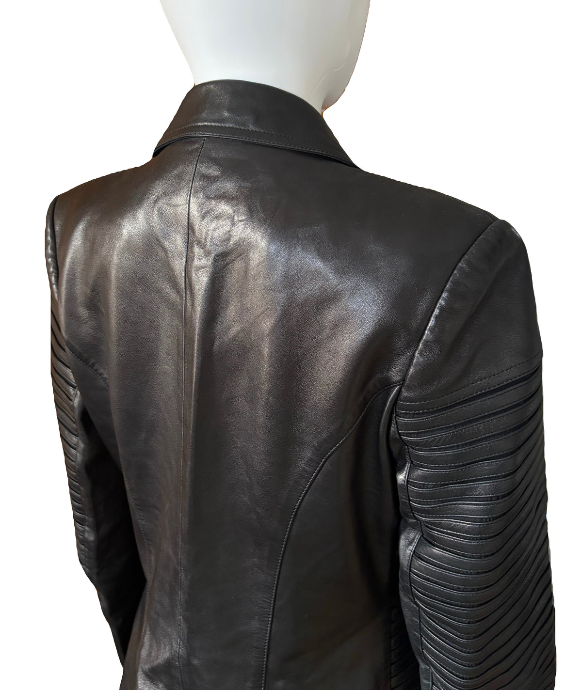 Jean Claude Jitrois Leather Jacket Black 100% Lambskin Horizontal Ribbing 38FR