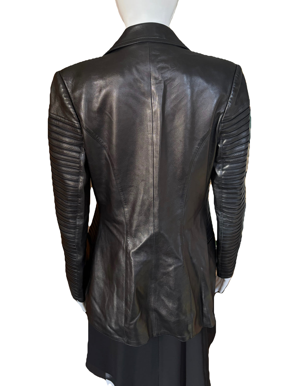 Jean Claude Jitrois Leather Jacket Black 100% Lambskin Horizontal Ribbing 38FR
