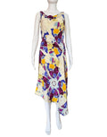 Thierry Mugler 2000s ear 100% Silk Dress Kaleidoscope Vibrant Print Metal Rope Beaded Belt